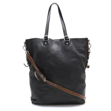 PRADA tote bag large shoulder leather NERO black brown VA0752
