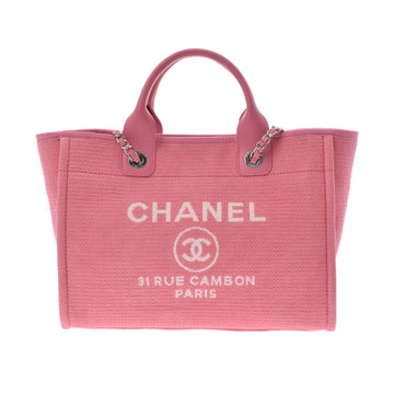 Chanel Deauville Tote Pink Ladies Canvas/Leather Bag