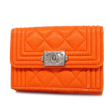CHANELAuth  Boy  Tri-fold Wallet Boy  Women's Wallet Orange