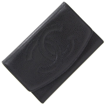 Chanel Bi-Fold Wallet Coco Mark A01406 Black Caviar Skin Women's