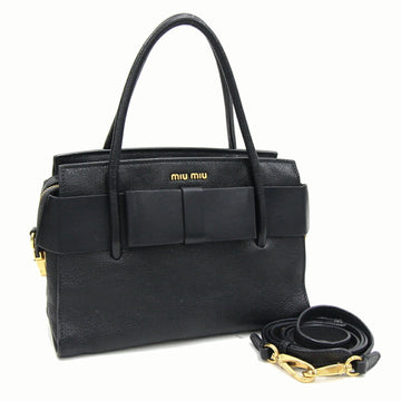 MIU MIU Miu Handbag Madras Fiocco 5BA059 Black Leather Shoulder Bag Ribbon Women's MIUMIU