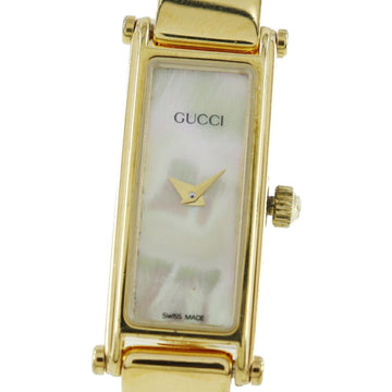 GUCCI Shell Watch 1500L Gold Plated Swiss Made Quartz Analog Display Yellow Dial Ladies