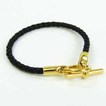 Hermes Leather Bracelet Grennan H071681 Leather,Metal Charm Bracelet Black,Gold