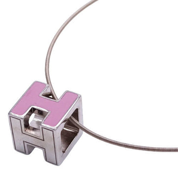 Hermes necklace Lady's caged Ash H cube silver pink pendant