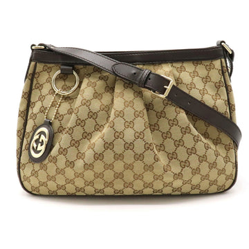 Gucci Suki GG canvas shoulder bag leather khaki beige dark brown 296834