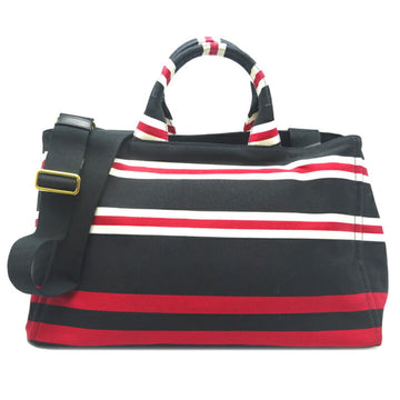 Prada Canapa Tote Women's Handbag B1872B Canvas Black x Red White
