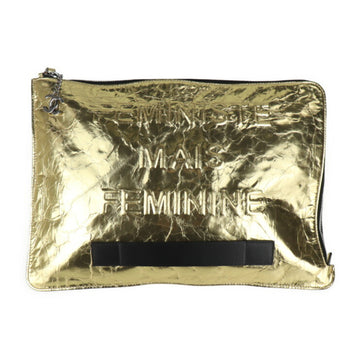 CHANEL clutch bag A82164 leather gold black second handbag 20 series