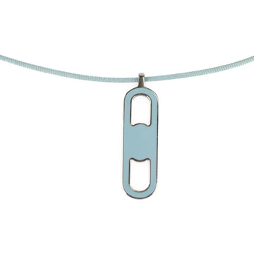 HERMES Necklace Metal Lacquer Silver Light Blue Pendant Chene d'Ancle Maillon