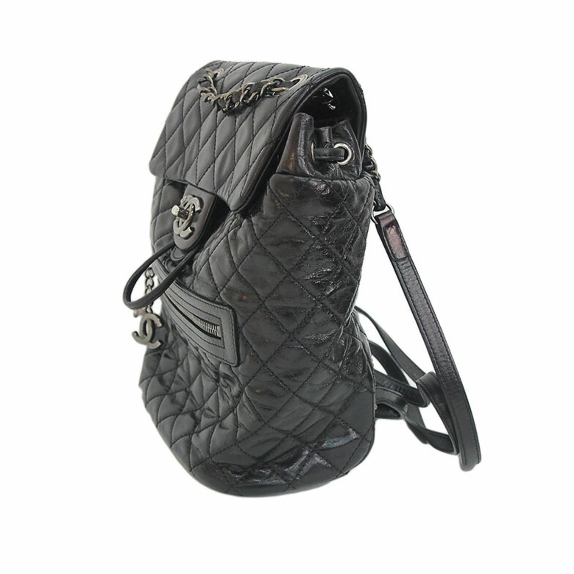 CHANEL Matelasse Women's Backpack Bag Leather Black Used 230820T