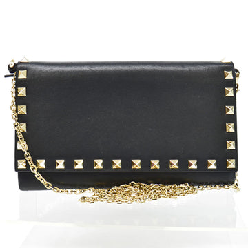 VALENTINO GARAVANI Garavani long wallet black champagne gold leather bi-fold chain ladies