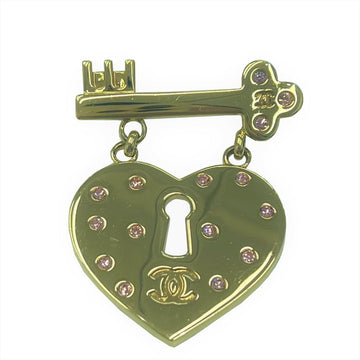 Chanel Brooch Coco Mark Heart Key Color Stone Pink Gold 02P Ladies