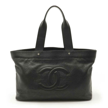 Chanel here mark punching mesh tote bag shoulder leather black A33936