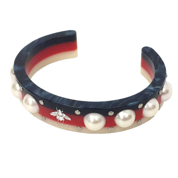 Gucci Bee Pearl Cuff Bracelet Bangle XS Size Blue Red White