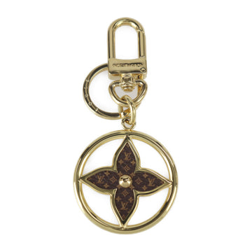 LOUIS VUITTON Porto Cle LV Treasured Keychain M01207 Metal Monogram Canvas Gold Brown Key Ring Bag Charm Flower
