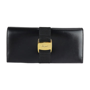 SALVATORE FERRAGAMO Vara bi-fold wallet 22 3059 calf leather black gold hardware long