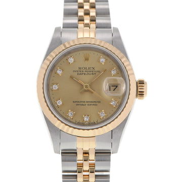 Rolex Datejust 10P Diamond 69173G Women's YG/SS Watch Automatic Winding Champagne Dial