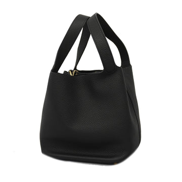 Hermes Picotin Picotan Lock MM O Engraved Women's Taurillon Clemence Leather Handbag Black
