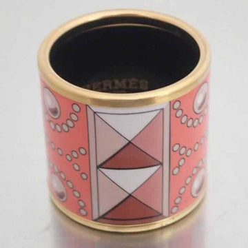 HERMES Scarf Ring Cloisonne Gold Pink Enamel Pin Charm Ladies