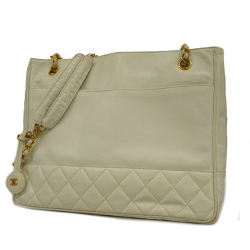 CHANELAuth  Matelasse Chain Tote Women's Leather Handbag,Tote Bag White