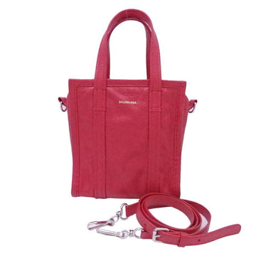 BALENCIAGA 2Way Bag Bazaar Shopper XS Red Leather x Silver Hardware Handbag Shoulder Women's
