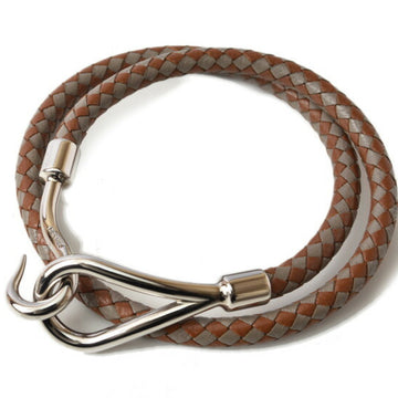 Hermes bangle bracelet jumbo leather brown gray silver metal fittings