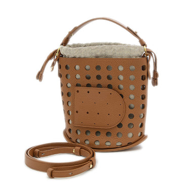 DELVAUX PAINS MINI BUCKET HANDBAG IN CANVAS/LEATER TAN WITH SOLD SEPARATE SHOULDER