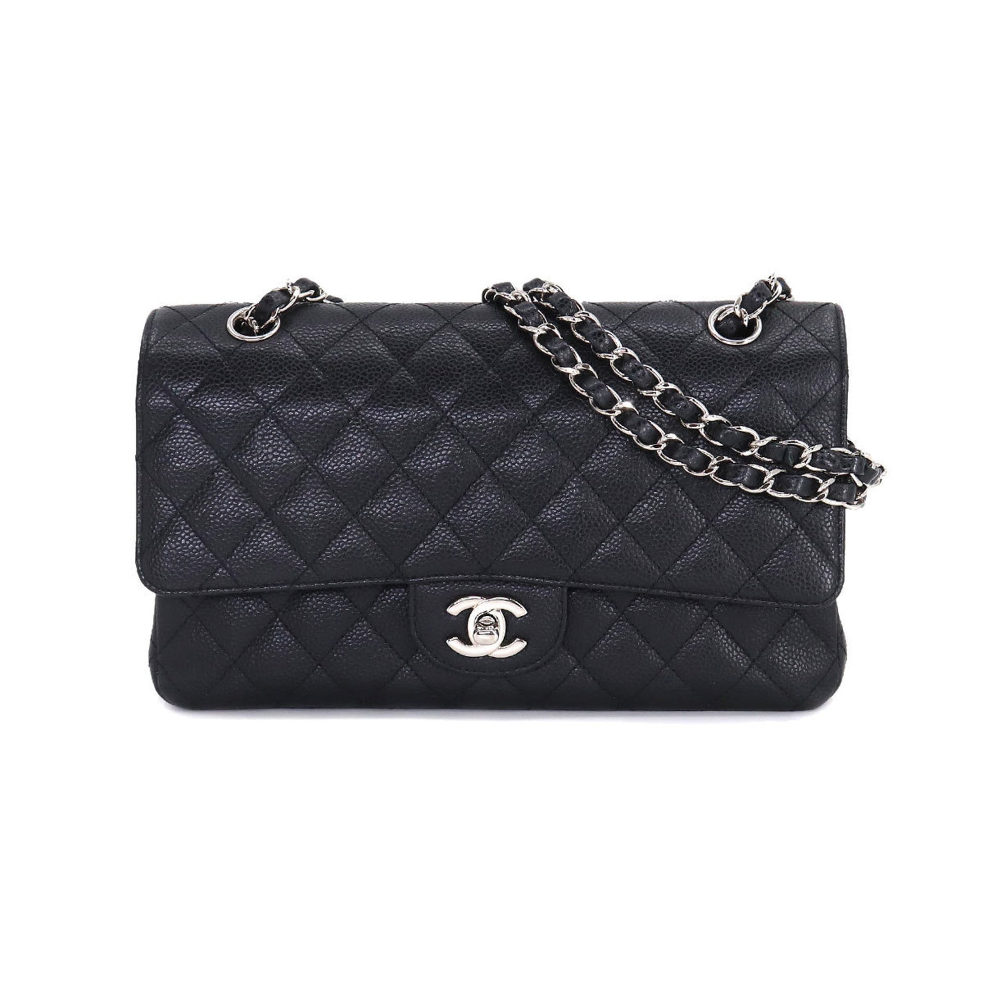 Chanel Matelasse 25 Chain Shoulder Bag Caviar Skin Black A01112 Silver Hardware Coco Mark