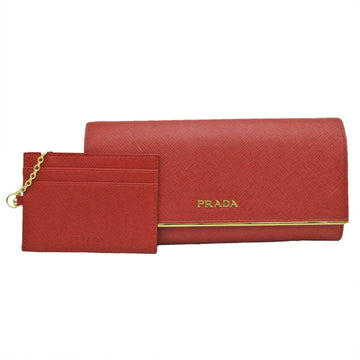 PRADA Saffiano With Pass Case 1MH132 Women's Saffiano Metal Long Wallet [bi-fold] Fuoco