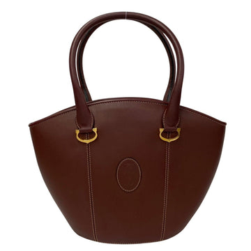 CARTIER Mustline Leather Handbag Tote Bag Bordeaux Red 31281
