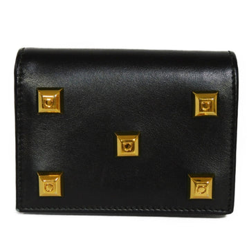 SALVATORE FERRAGAMO Bifold Wallet Compact Snap Button Gancini Studs Black 22D570 Men's Women's Billfold