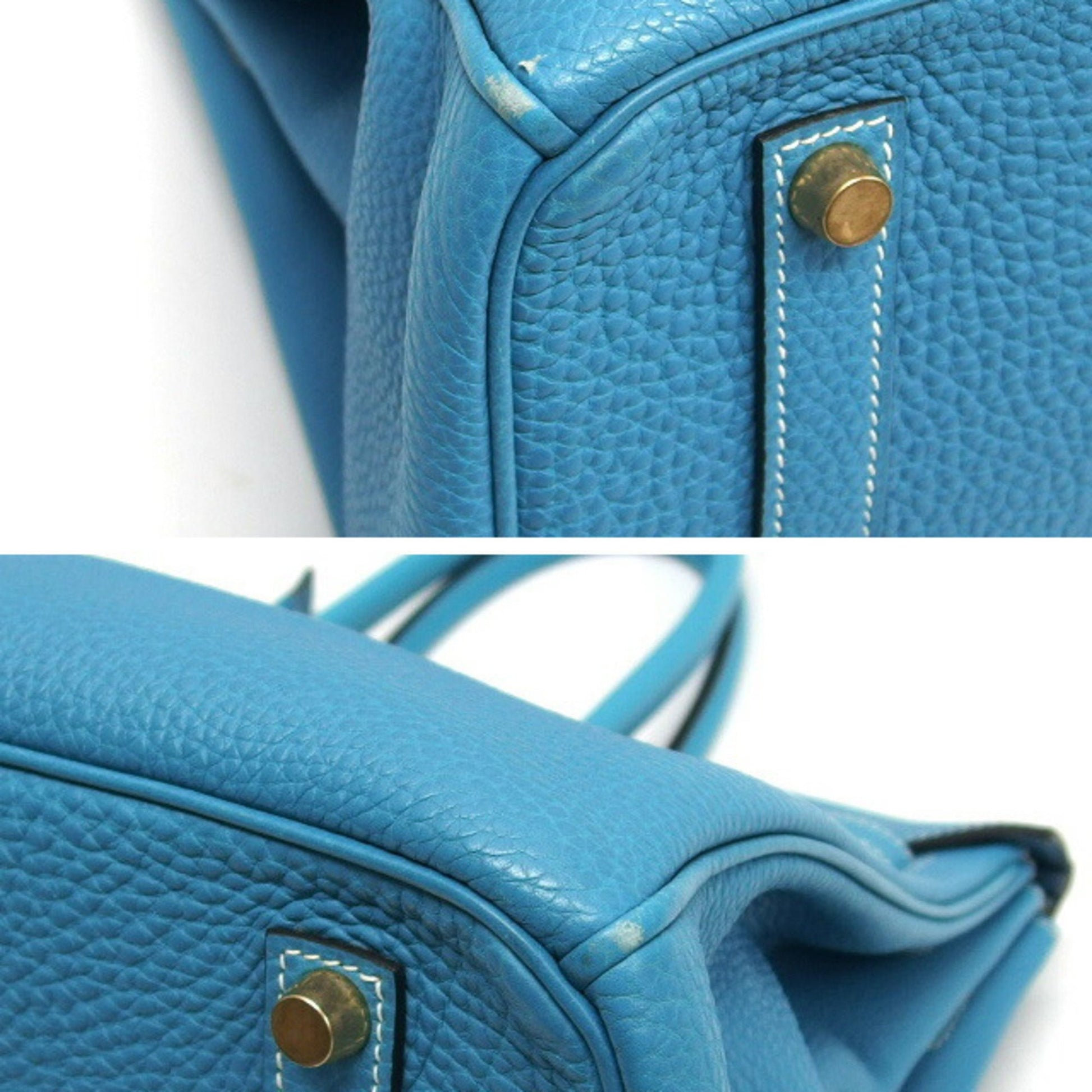 Hermes Blue Clemence Leather Garden Party MM Satchel
