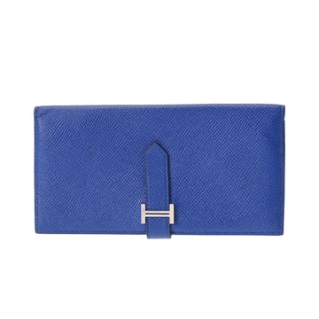 HERMES Bairs Souffle Blue Electric T-engraved [around 2015] Unisex Vaux Epson Long Wallet