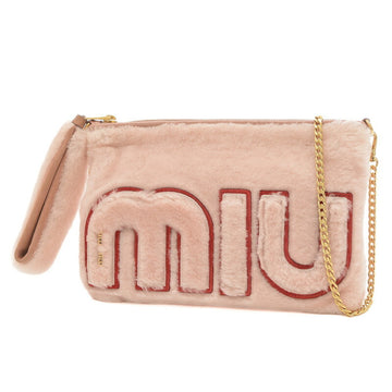 MIU MIU Miu Shearling Clutch Chain Shoulder 2Way Bag Sheepfur Pink 5BF061
