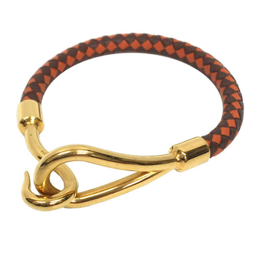 HERMES jumbo bracelet bicolor leather intrecciato men's women's brown orange