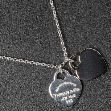 TIFFANY Return Toe Double Mini Heart Tag Necklace 925 Silver Rubedo Metal &Co. Women's