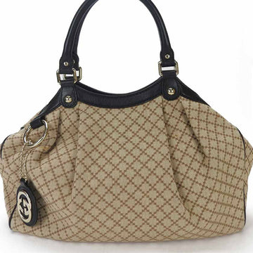 GUCCI Handbag  211944 Diamante Canvas Leather Beige Brown Black Women's Hand Bag