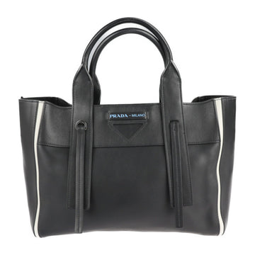 PRADA Ouverture Tote Bag 1BG236 Leather Black White 2WAY Handbag Shoulder Shopping