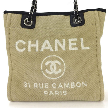 CHANEL Tote Bag PM Chain Deauville No. 16 Canvas Beige Black Coco Mark Ladies chain tote bag coco deauville shoulder beige