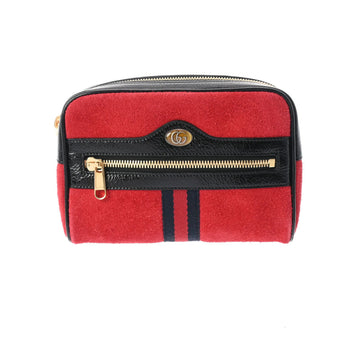 GUCCI Waist Pouch Offdia Black/Red 517076 Women's Patent Leather Suede Body Bag