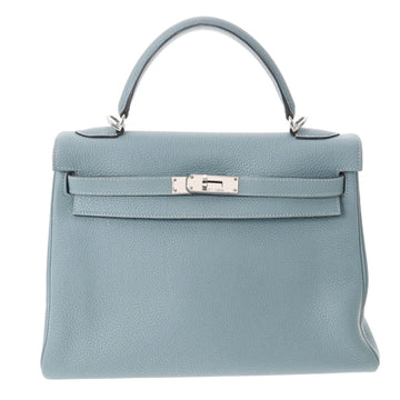 HERMES Kelly Women's Taurillon Clemence Leather Handbag,Shoulder Bag Ciel