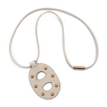HERMES Shane Dunkle PM Necklace Swift NATA Cream Series Brown Pink Gold Metal Fittings Pendant Horseshoe Engraving
