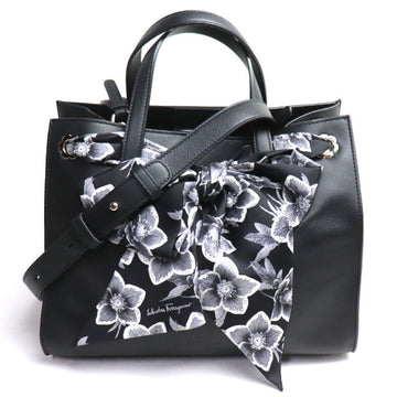 SALVATORE FERRAGAMO 2-way shoulder bag black RG-21 G913 with scarf floral pattern ladies