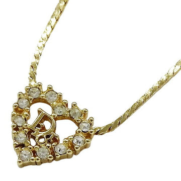 CHRISTIAN DIOR Necklace Women's Brand Heart GP Rhinestone Gold
