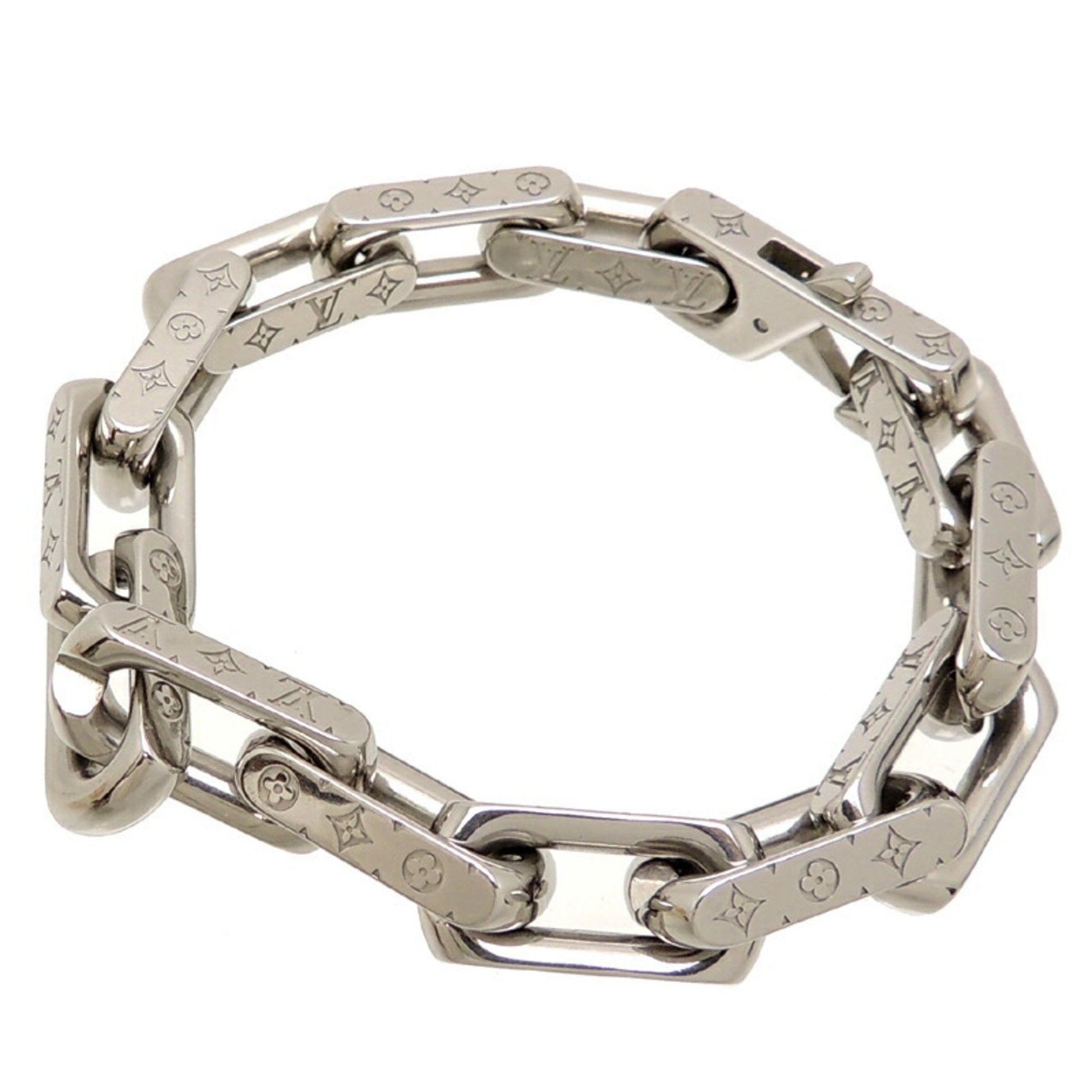 Louis Vuitton Monogram Chain Bracelet Silver Black Metal. Size L
