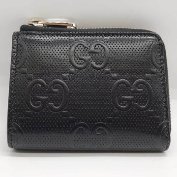 GUCCI L-shaped wallet GG embossed coin case leather black