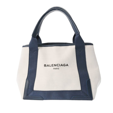 BALENCIAGA Navy Cabas S White/Blue 339933 Women's Canvas/Leather Handbag