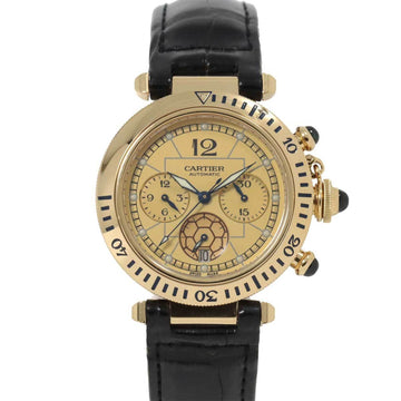 CARTIER Pasha Chronograph 2002 FIFA World Cup Limited Model 35 pieces W3017551 Men's Watch Date Gold Dial K18YG Back Skeleton Automatic Winding