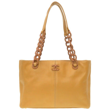 Chanel Plastic Chain Leather Camel 8th Coco Mark Tote Bag Brown