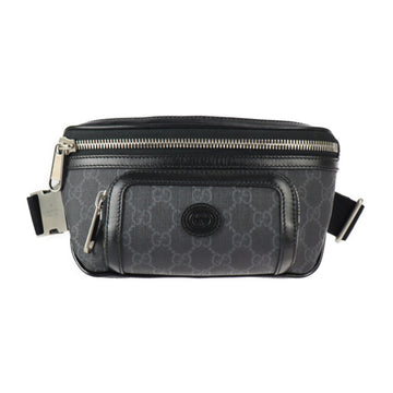 GUCCI Waist Bag 682933 GG Supreme Canvas Leather Black Gray Vintage Silver Hardware Belt Pouch
