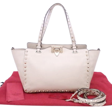 Valentino 2Way Bag Rock Studs Off-White Leather x Gold Hardware Handbag Shoulder Women's